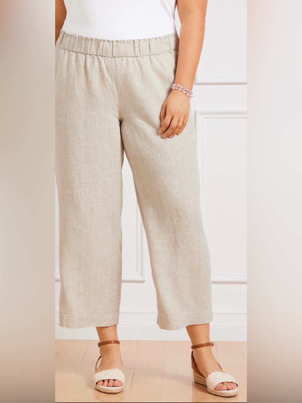 Talbots Nantucket 100% Linen Pull-On Wide Leg Crop Pants Size 1X
